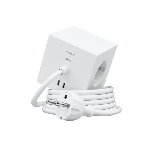 Kocka alakú hosszabbító kábel, AVOLT x Martinelli Luce, Square 1, 3 aljzat, 2xUSB-C, 1,8 méter, fehér 145157772