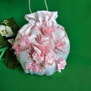 ESKÜVŐ MSZ20 - Hófehér, rózsaszín csipkés, szatén menyasszonyi szütyő, kistáska 145158291 - Lovaskate