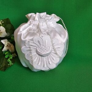 ESKÜVŐ MSZ19 - Menyasszonyi szütyő, tatyó madeira csipkés fehér szatén kistáska 145158295 - Lovaskate