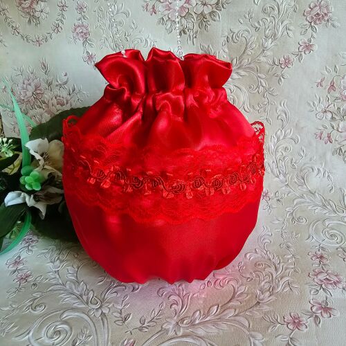 ESKÜVŐ MSZ17 - Piros, Csipkés, szatén menyasszonyi szütyő, kistáska 145158364