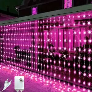 SIKS Rózsaszín Karácsonyi Kialakítás, Hálós, 3x2 Méter, 416 LED, Fényeffektusokkal, Áramló Rojtos, Kültéri/Beltéri, Átlátszó Vezeték, Összeköthető 145165705 - Fényfüzér