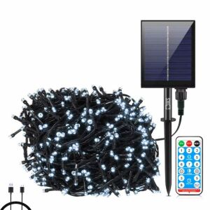 SIKS Napelemes Lineáris Karácsonyi Égbolt Távirányítóval Kültéri/Beltéri Használatra, 30 m, 300 LED, Sötétzöld Vezetékkel, Hideg Fehér 145165796 - Fényfüzér