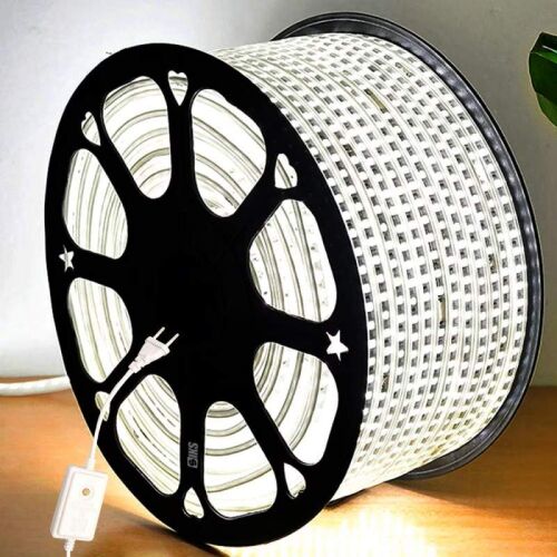 SIKS kültéri LED szalag karácsonyi telepítéshez, vízálló, 100 méteres tekercs, 48 LED/méter, rugalmas védelemmel, SMD2835 LED, 220V tápegység, IP65, összekapcsolható, hideg fehér 145165875
