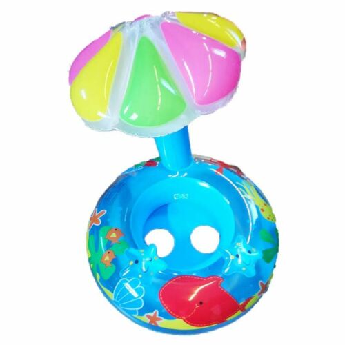 Colac Gonflabil Tip Inel Pentru Bebelusi / Copii SIKS Cu Parasolar, Podea de Protectie, Pentru Piscina, Dimensiuni Inel 70 cm x 80 inaltime, Umbrela Stil Coada Sirena, Albastru 145165913