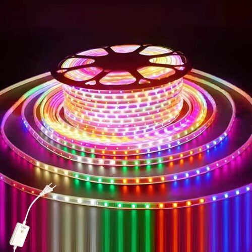 SIKS LED szalag karácsonyi telepítéshez, vízálló, 10 méteres tekercs, rugalmas védelemmel, kültéri, SMD2835 LED, 480 LED, 220V tápegység, IP65, összekapcsolható, többszínű