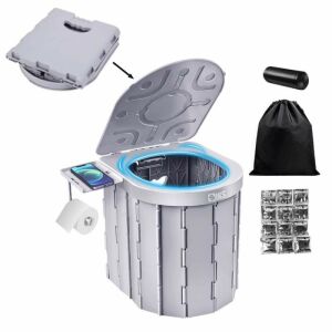 SIKS Mobil WC, Hordozható és Összecsukható, Kempingezéshez, Lakókocsikhoz, Horgászáshoz, Szemeteszsákokkal, Műanyag, Szürke 145166029 - Hordozható WC