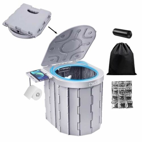 SIKS Mobil WC, Hordozható és Összecsukható, Kempingezéshez, Lakókocsikhoz, Horgászáshoz, Szemeteszsákokkal, Műanyag, Szürke 145166029