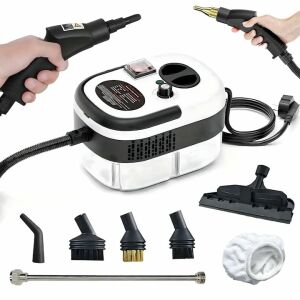 Aparat de curatat cu abur, capacitate 1200ml, 3 bar, cu capete interschimbabile, temperatura aburului 105°C, utilizare universala, alb/negru 145166483 - Aparate de curatat cu aburi