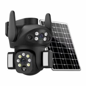 Camera de supraveghere pentru exterior, cu audio bidirecțional, zoom optic 36x, rezistentă la intemperii, 2MP, Full HD, cu panou solar inclus, negru 145166501 - Camere de supraveghere