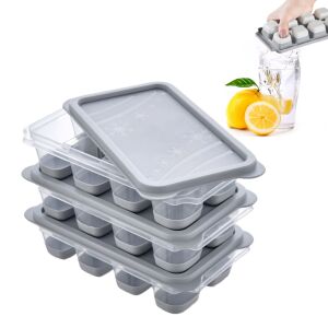 Set 3 Forme Pentru Cuburi De Gheata Koken, Matrita din Plastic PP, Silicon alimentar, 24 cuburi, cu Capac, BPA Free, Gri, 12x7x4 cm 145168050 - Forme cuburi de gheata