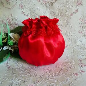 ESKÜVŐ MSZ16 - Menyasszonyi szütyő, tatyó csipke galléros piros szatén 145168379 - Lovaskate