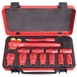 190VDEDP6P13B Klucze nasadowe 1/2'' izolowane 1000 V w metalowej skrzynce 8 - 27 / 13 sztuk - 619420 145169360 - Zestaw narzędzi