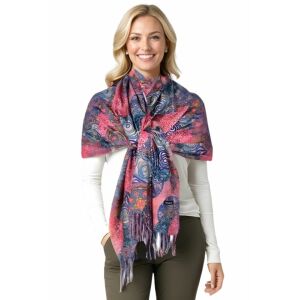 Fular pictat D , Dacali, casmir , roz/verde 145171394 - Accesorii pentru femei