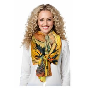 Esarfa tip sal doua fete pictata 3, Dacali, matase, portocaliu/verde inchis, 180x70cm 145173471 - Accesorii pentru femei