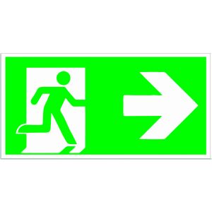 Vészkijárat tábla – Jobbra mutató nyíl, 15x30 cm, 1 mm PVC, fotolumineszcens nyomtatás, kétoldalas ragasztóval 145177459 - Jelölés & Figyelmeztetés