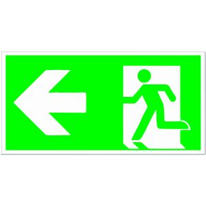 Vészkijárat tábla – Balra mutató nyíl, 15x30 cm, 1 mm PVC, fotolumineszcens nyomtatás, kétoldalas ragasztóval 145177695 - Jelölés & Figyelmeztetés