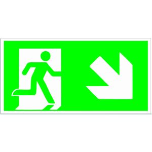 Vészkijárat tábla – Jobbra lefelé mutató nyíl, 15x30 cm, 1 mm PVC, fotolumineszcens nyomtatás, kétoldalas ragasztóval 145177859 - Jelölés & Figyelmeztetés