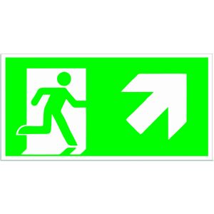 Vészkijárat tábla – Jobbra felfelé mutató nyíl, 15x30 cm, 1 mm PVC, fotolumineszcens nyomtatás, kétoldalas ragasztóval 145178004 - Jelölés & Figyelmeztetés