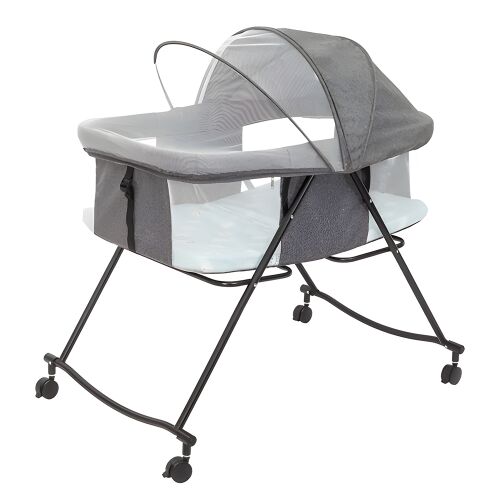 Teno® Összecsukható babaágy, zárrendszer, rovarháló, összecsukható, behúzható kerekek, stabil, kényelmes, könnyen tárolható, szürke színű.