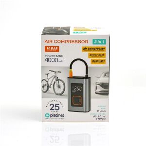 PLATINET Kompresszor, pumpa, autógumi-kompresszor, LED lámpával, 10 Bar, 4000 mAh, akkumulátoros, szürke 145182084 - Kompresszor
