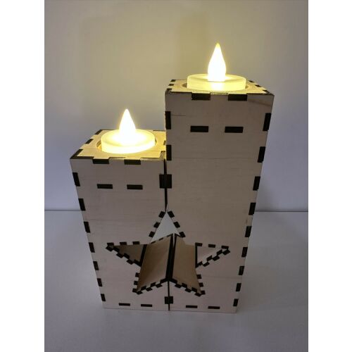 Csillagfény Duo – Kézműves fa mécsestartó LED-del 145182198