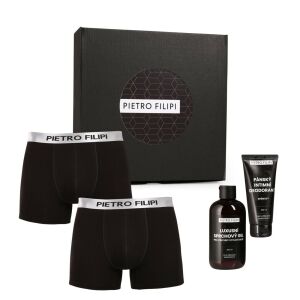 Férfi ajándékkészlet2PACK Metál színű bokszeralsók és kozmetikumok Pietro Filipi (4PBK1) XXL 145190246 - Pietro Filipi