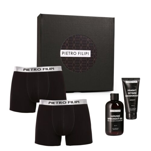Férfi ajándékkészlet2PACK Metál színű bokszeralsók és kozmetikumok Pietro Filipi (4PBK1) XL 145195040