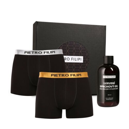 Férfi ajándékkészlet2PACK Metálfényű bokszeralsó és tusfürdő Pietro Filipi (3PBP1) L 145195662