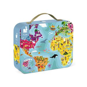 JANOD - A világ két oldali kerek puzzle bőröndben - 208 db 145197376 - Janod