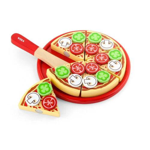 VIGA Toys fa pizza játék étel szett levehető feltétekkel és tálaló lapáttal - Játék élelmiszer