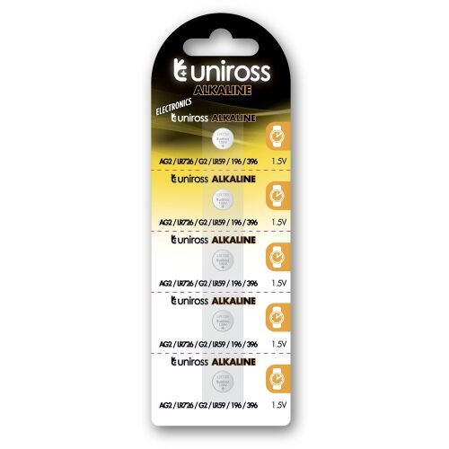 Uniross LR726, AG2, LR59 1,5V alkáli gombelem 5db/csomag 145200754