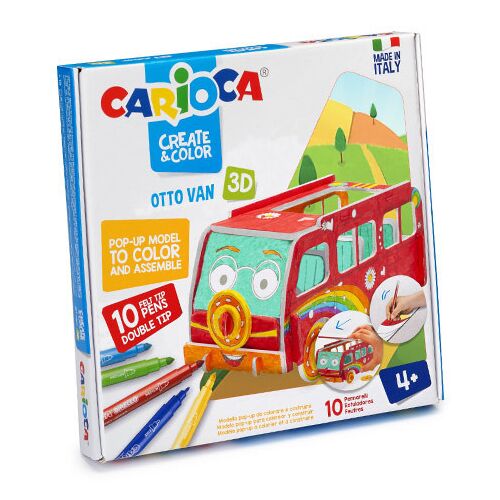 Carioca Otto Van 3D kreatív készlet. Színezhető és összeszerelhető pop-up modell. 10 filctollat tartalmaz. - Játék