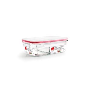 Caserola cu 2 compartimente Ibili, sticla borosilicata, 20x15x7 cm, 0.95 l, transparent/rosu 145211299 - Cutii alimentare