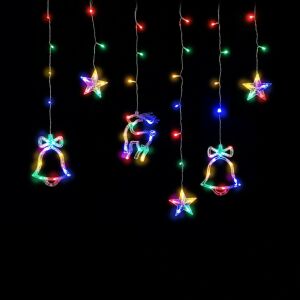 Entac Karácsonyi Függöny IP44 Színes 135 LED 12db Dísz Csengő és Rénszarvas 8F + időzítő 3x0,7m IR távirányítóval (ECCL-135MC-BD) 145213117 - Entac