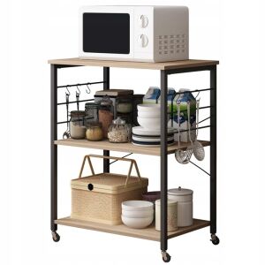 MOBILER SCHRANK MIT RÄDERN, HELLBRAUNER FRÜHSTÜCKSTISCH, KÜCHENWAGEN, 60 CM 145220414 - Küchenmöbel