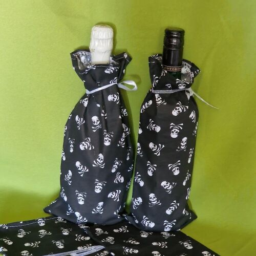 DCS73 - Koponya mintás bor és pezsgőtartó textil ajándéktasak, zsák kb. 13x32cm 145220453