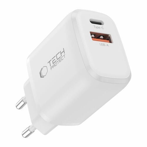 TECH-PROTECT NCA20 2-PORTOS HÁLÓZATI TÖLTŐ PD 20W / QC3.0 + TYPE-C KÁBEL FEHÉR
