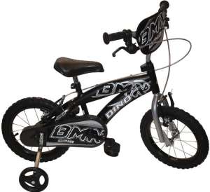 Dino BMX 14 Zoll Kinderfahrrad mit Stützrädern, schwarz - Dino Bikes