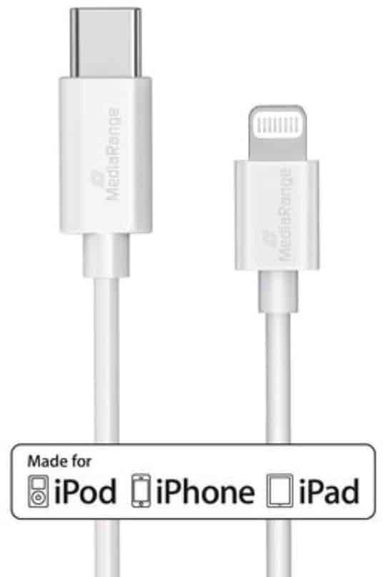 Cablu de încărcare și date MediaRange USB-C la Lightning 1m alb