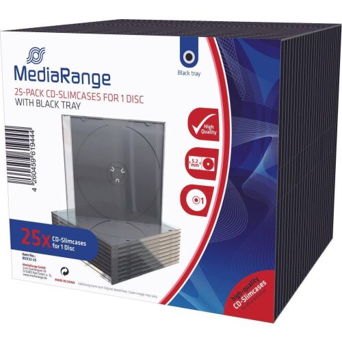 MediaRange CD-Slimtokok 1 lemezhez fekete tálcás 25 db-os csomag 145234423