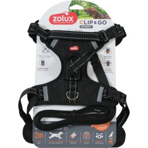 ZOLUX Kutya mellény + póráz készlet CLIP and GO M fekete 145234897 - Kisállat hám