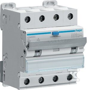 Hager Wyłącznik różnicowonadprądowy 4P C 6A 0,03A Typ A 6kA RCBO (ADM456C)