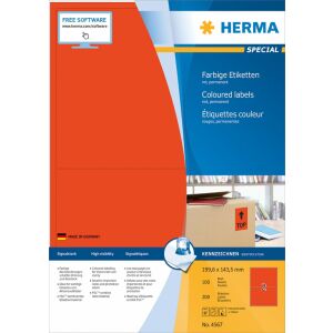 HERMA Etiketten A4 rot  199,6x143,5mm Papier matt 1400 St. 145236298 - Schreibwaren für das Büro