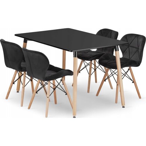 Leobert szett téglalap alakú asztal ADRIA 120x80 fekete+4 szék LAGO fekete 145240629