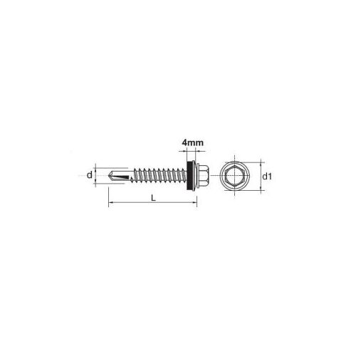 IMPAX önmetsző csavar EPDM alátéttel, 5.5x38mm, RAL9010, műszaki rajz - Csavar