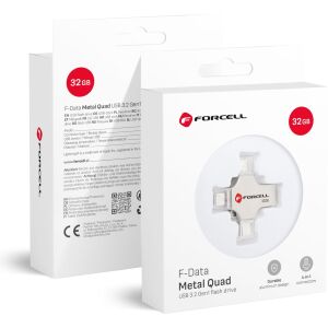 Pendrive 32GB USB 3.2 Gen 1 (USB A / USB C / Lightning / Micro USB) Forcell F-Data Metal Quad ezüst 145244922 - Pendrive