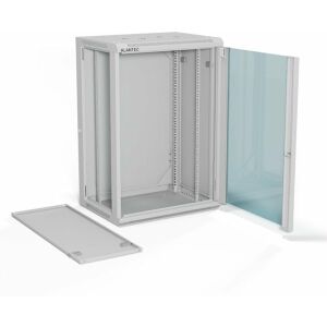 19" 18U 600x450 fali szekrény, egyajtós üveges ajtó, teljesen eltávolítható hátlappal, teljesen eltávolítható oldallapokkal, kulccsal zárható, 4 gerenda, szürke szín, összeszerelhető - Flat Pack, ALANTEC