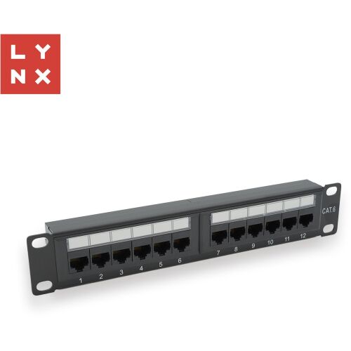 LYNX 10" patch panel 12-port, UTP Cat6, 50µ, nemetselt, fekete 145247301