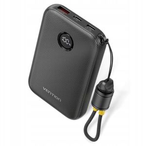 Vention 10000mAh Powerbank 2 x USB-C 1x USB-A kijelzővel 22,5W fekete 145248715 - Külső akkumulátor & Powerbank