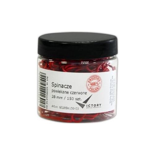 Victory Office Product SPINACZE BIUROWE VICTORY OFFICE 28MM 150 SZT. OKRĄGŁE POWLEKANE CZERWONE SŁOIK MAŁY 145249377